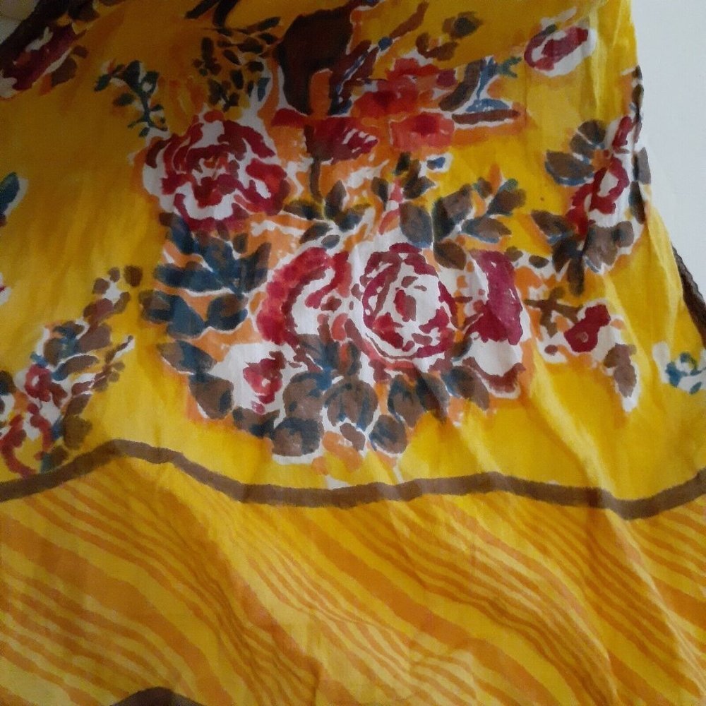 VTG Taraliya India Scarf Gold Pink Batik Roses Long Rectangular 76" x 14" - Picture 6 of 6